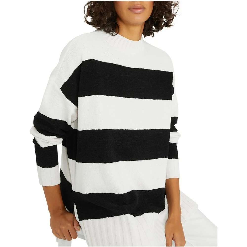 Sanctuary Striped Sweater Crew Neck Pullover Oversized Black White Sz. L NWT $99